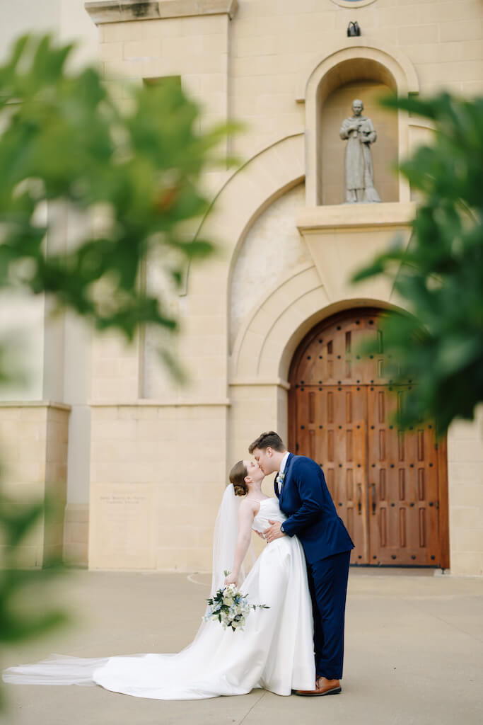 Bride and groom portrait at St. Martin De Porres Catholic Church in Lake Charles, Louisiana, photographed by Morgan Alysse Photography.