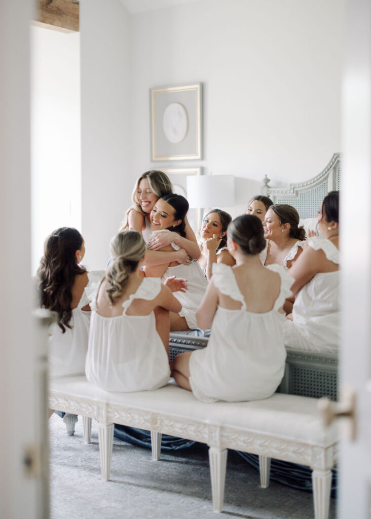 Bride and bridesmaids getting ready before Lauren and Colby's rainy day wedding at The Madison in Broussard, LA, photographed by Morgan Alysse Photography.