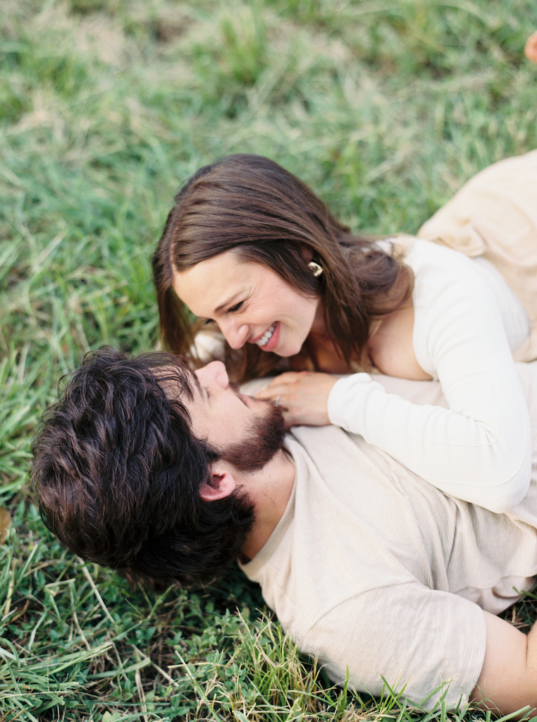 Romantic candid engagement session with a vintage truck near Lafayette, Louisiana, shot by Morgan Alysse Photography.