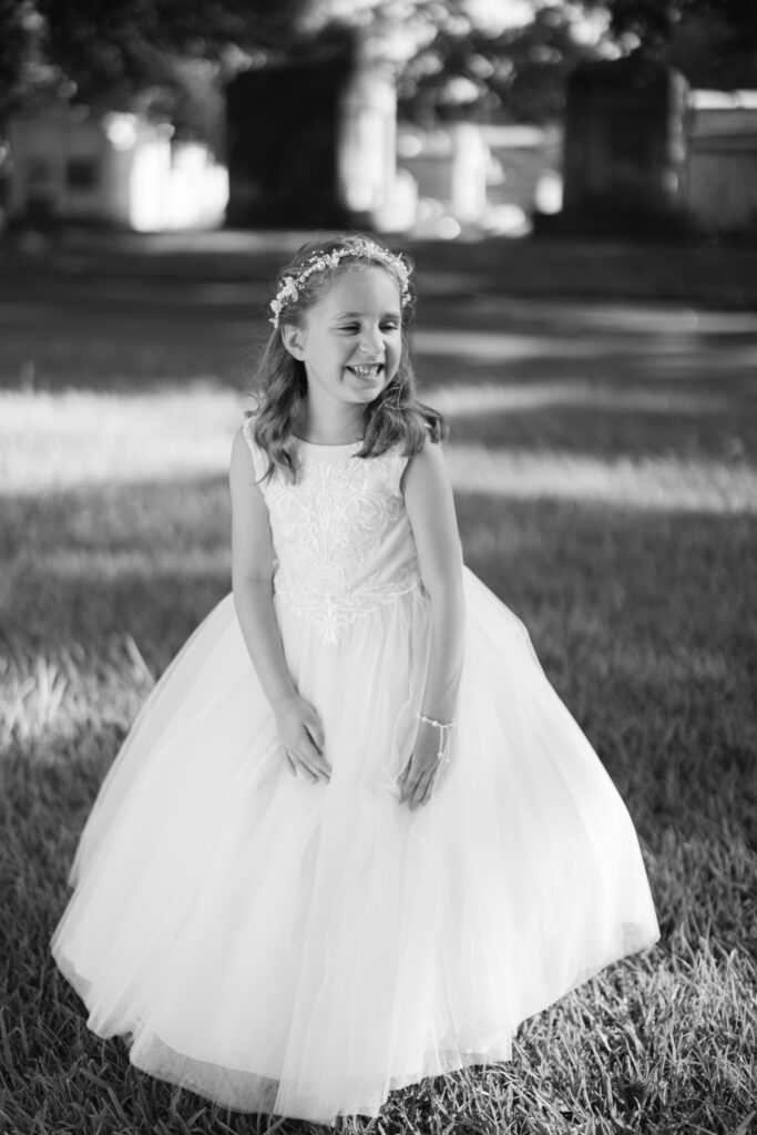 Flower girl portrait at a historic home before an Opelousas wedding captured by Morgan Alysse Photography