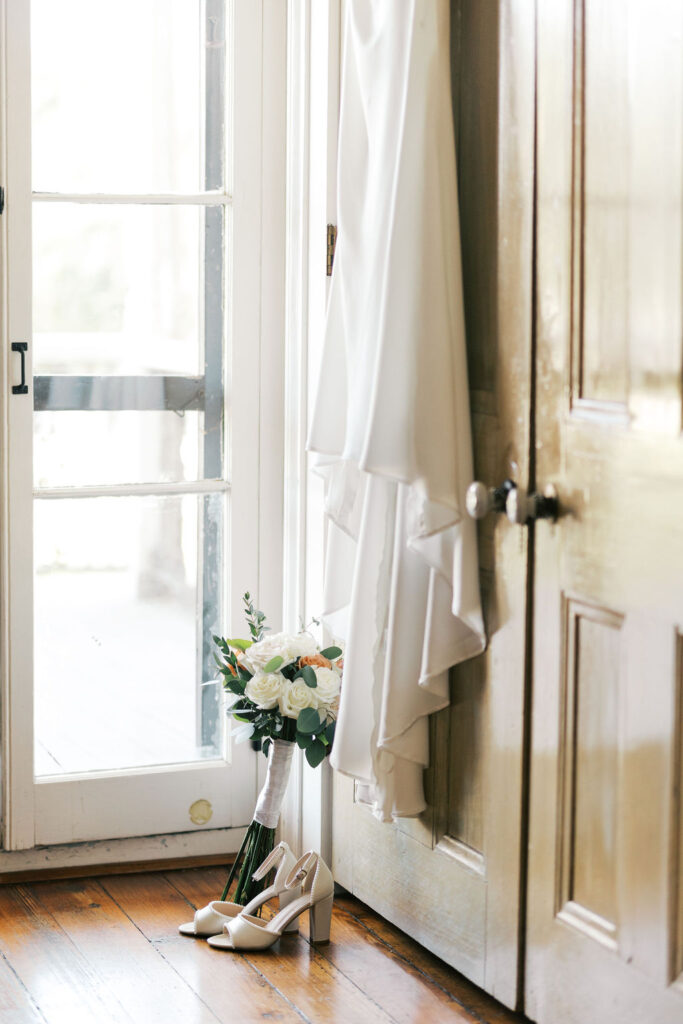 Classic bridal bouquet featuring white and blush flowers