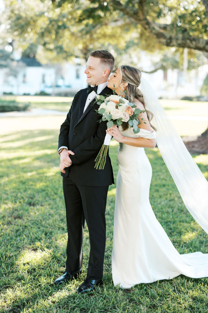 Emotional first look in the courtyard at Maison de Tours in Saint Martinville