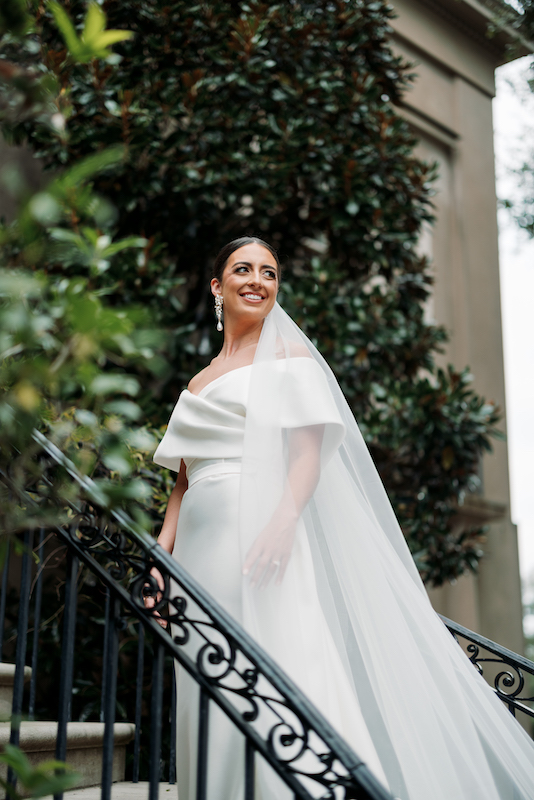 Close-up of a bride’s wedding gown 