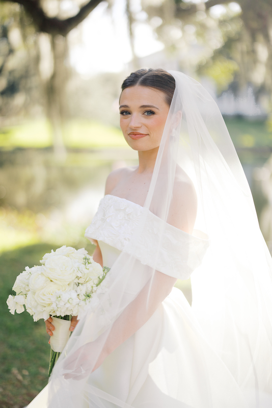 Golden hour bridal portraits at Greenwood Plantation under the Spanish moss.