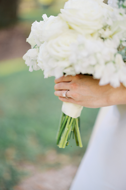 Romantic close-up of a bride with a simple cathedral veil.